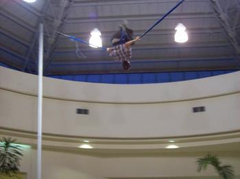 Andrew J. Wharton plays on bungee at Bugambilias Mall in Zapopan, Jalisco, Mexico, near Guadalajara