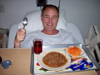 Dave Clingman enjoying his post-liposuction dinner at Clinica del Pilar, Guadalajara