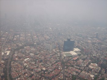 Smog covering central Mexico City
