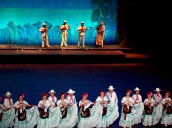 Dave Clingman and Andrew Wharton attend Ballet Folklorico in Teatro Degollado in Guadalajara, Jalisco, Mexico